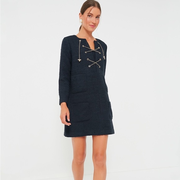 Tuckernuck Navy Tie Tweed Kelly Dress, Navy Blue Boxy Dress, Size Medium - Picture 1 of 16